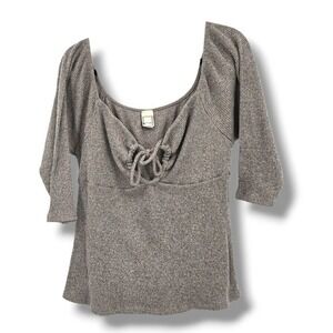 Lilian Gray Knit Top Tie Front Square Neck 3/4 Sleeve Womens Size Large‎